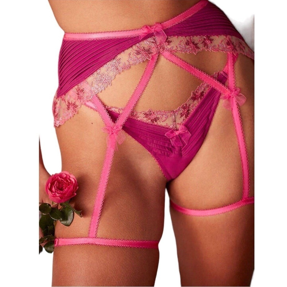 For Love & Lemons lingerie lace ophelie garter belt adjustable bows glitter